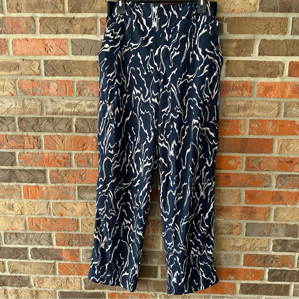 Athleta Vienna Cargo Pant Blue Wide Leg High Rise Pockets size 10